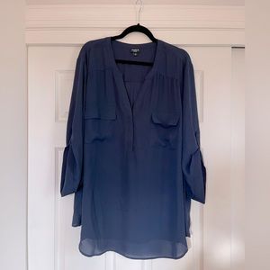 NAVY HARPER GEORGETTE PULLOVER 3/4 SLEEVE BLOUSE